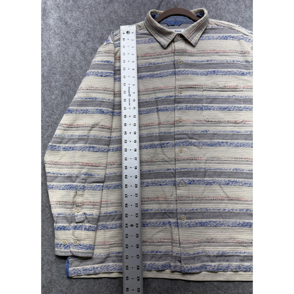 Tommy Bahama Shirt Mens XL Beige Blue Woven Stripe Button Front Casual - Picture 4 of 13